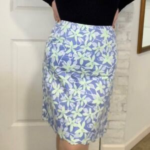 Lilly Pulitzer Vintage Scalloped hem skirt blue green floral pencil slimming 4